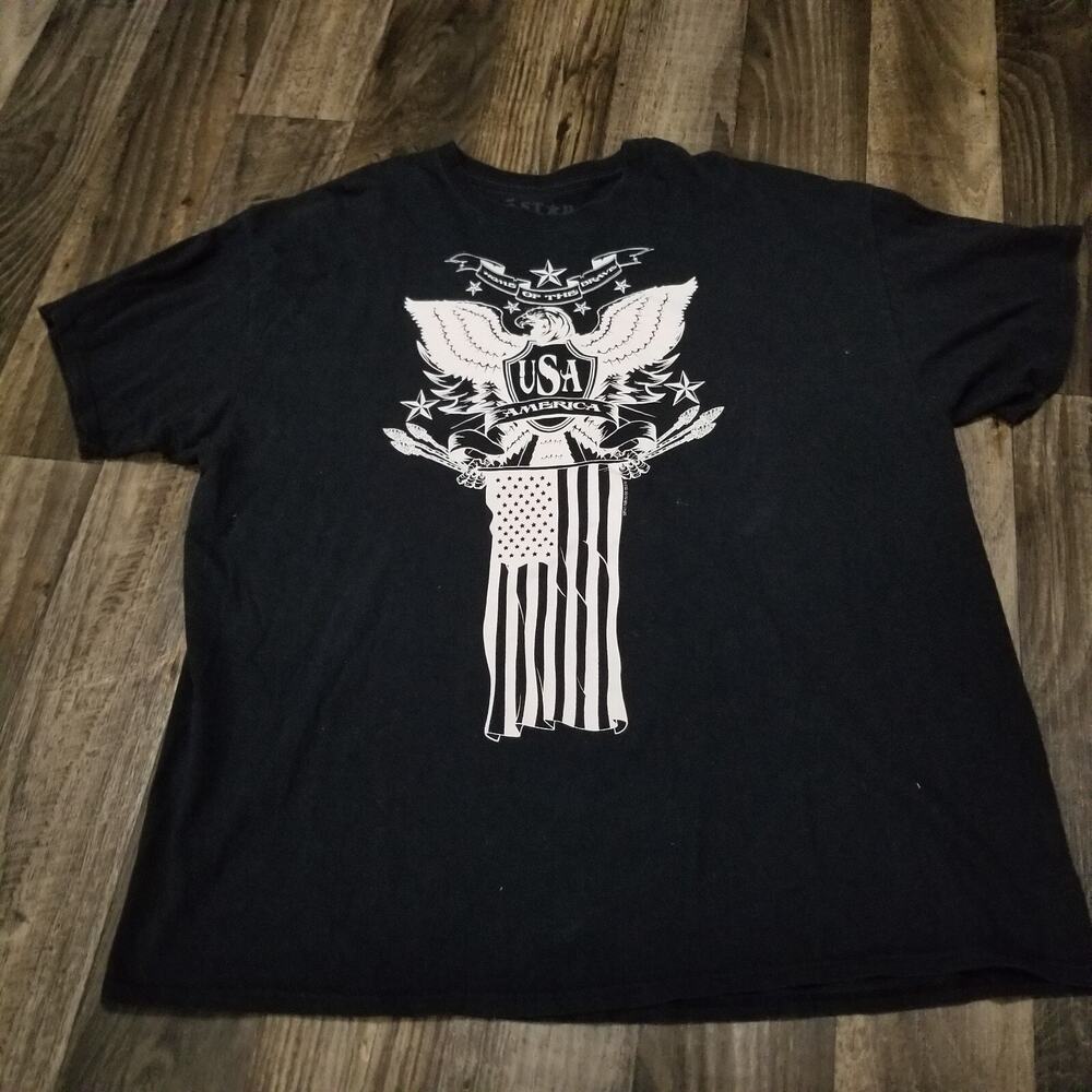 5 Star Freedom Shirt Size XXL USA Home Of The Brave American Pride Black Eagle